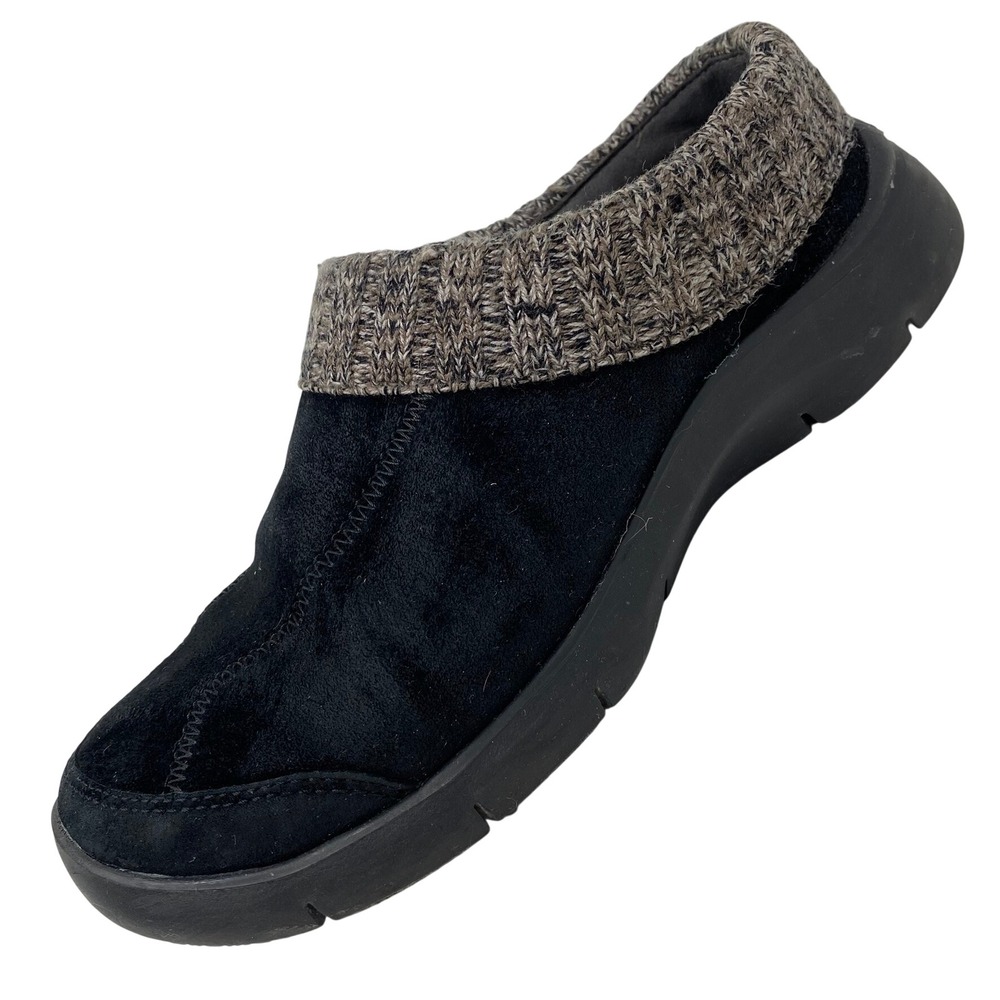 Dansko Women Clogs 37 (US 6.5–7) Black Suede Knit Collar Slip-On Comfort Shoes
